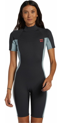 2026 Billabong Womens Foil 2mm Back Zip Shorty Wetsuit ABJW500112 - Washed Black